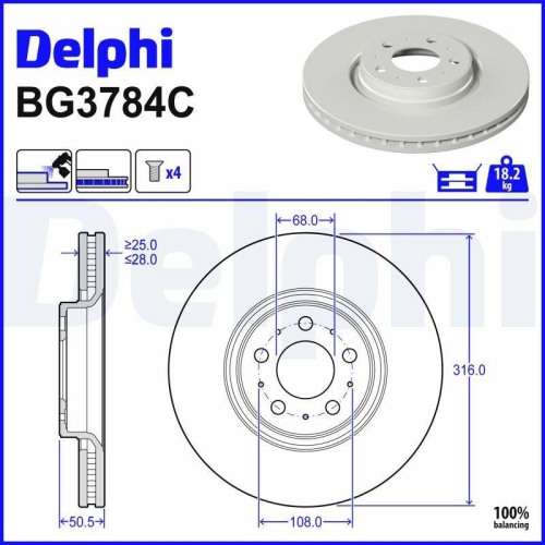 DELPHI Bremsscheibe BG3784C