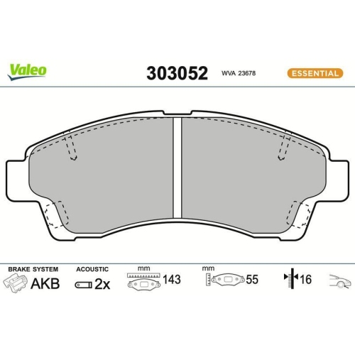 VALEO Bremsbelagsatz, Scheibenbremse ESSENTIAL 303052