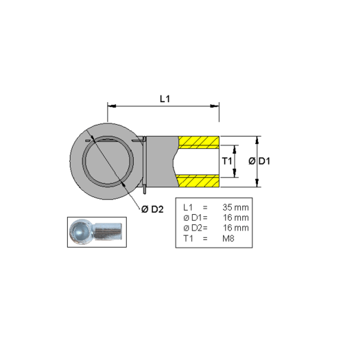 Kugelgelenk, Metall, L=35, M8 Anh&auml;nger Valeryd 6820411