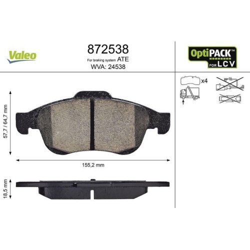 VALEO Bremsbelagsatz, Scheibenbremse OPTIPACK for LCV 872538