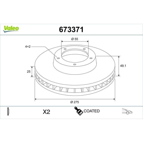 VALEO Bremsscheibe COATED 673371