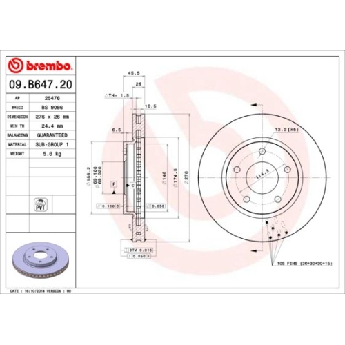 BREMBO Bremsscheibe PRIME LINE - UV Coated 09.B647.21