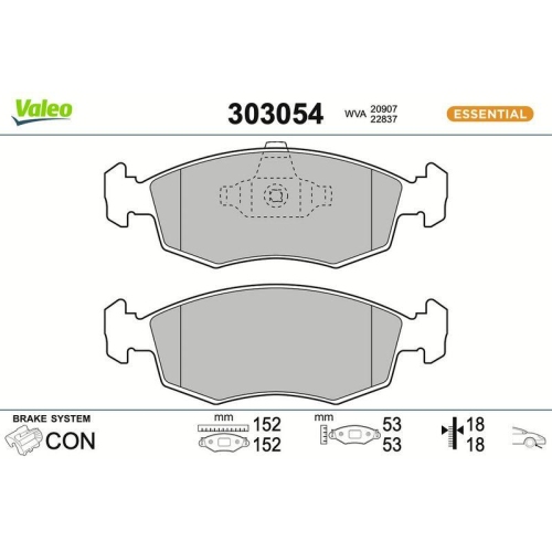 VALEO Bremsbelagsatz, Scheibenbremse ESSENTIAL 303054