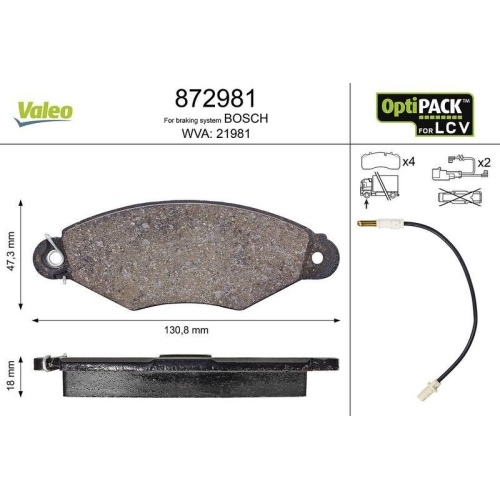 VALEO Bremsbelagsatz, Scheibenbremse OPTIPACK for LCV 872981