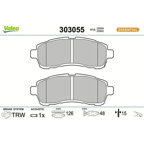 VALEO Bremsbelagsatz, Scheibenbremse ESSENTIAL 303055