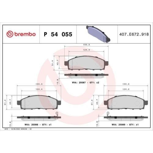 BREMBO Bremsbelagsatz, Scheibenbremse PRIME LINE P 54 055