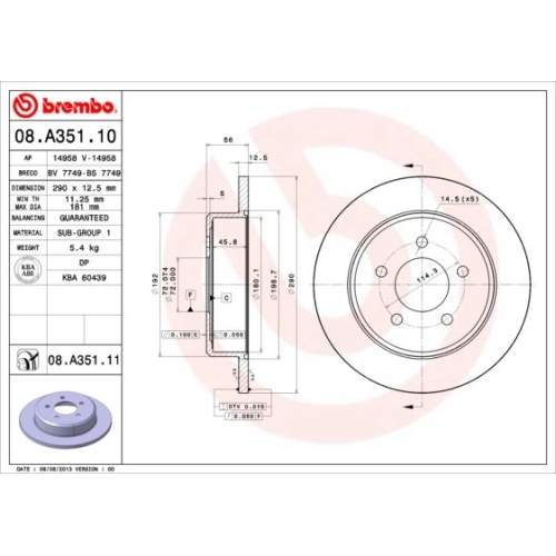 BREMBO Bremsscheibe PRIME LINE - UV Coated 08.A351.11