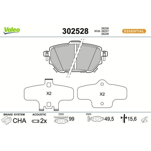 VALEO Bremsbelagsatz, Scheibenbremse ESSENTIAL 302528
