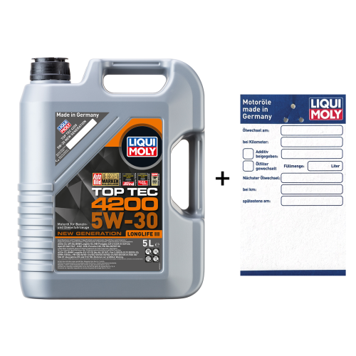 LIQUI MOLY Top Tec 4200 Motor&ouml;l 5W-30 New Generation 507.00 5-Liter + &Ouml;lzettel