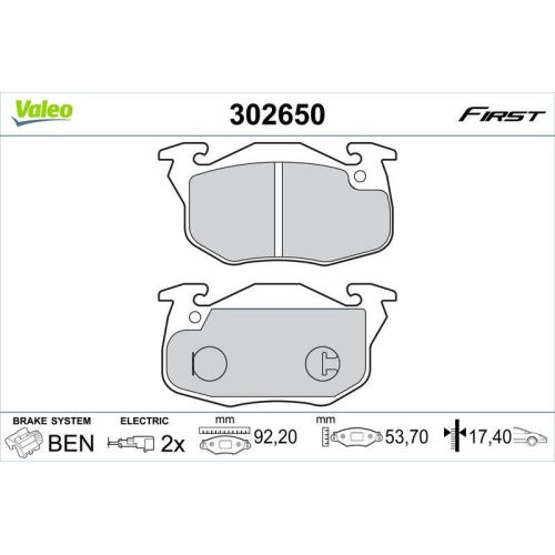 VALEO Bremsbelagsatz, Scheibenbremse FIRST 302650