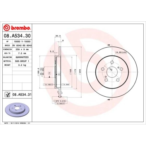 BREMBO Bremsscheibe PRIME LINE - UV Coated 08.A534.31