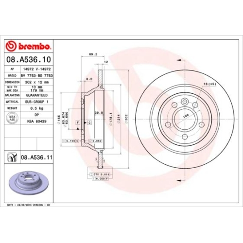 BREMBO Bremsscheibe PRIME LINE - UV Coated 08.A536.11