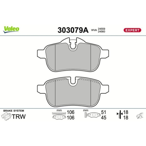VALEO Bremsbelagsatz, Scheibenbremse EXPERT 303079A