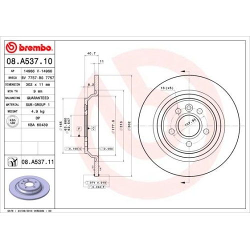 BREMBO Bremsscheibe PRIME LINE - UV Coated 08.A537.11