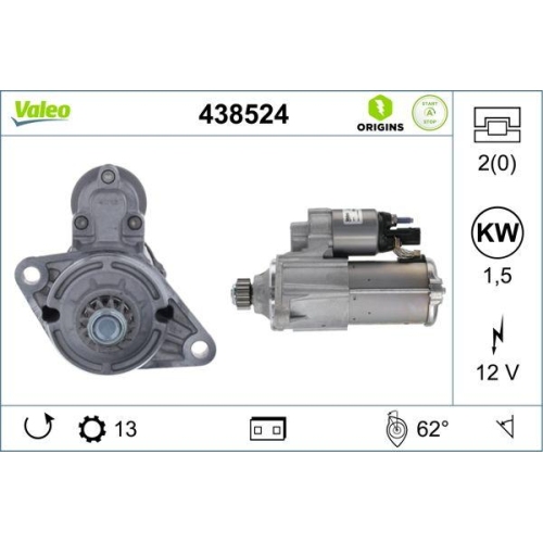 VALEO Starter VALEO ORIGINS STOP&START - NEW O.E. TECHNOLOGIE 438524