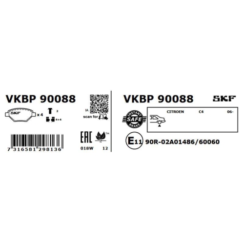 SKF Bremsbelagsatz, Scheibenbremse VKBP 90088