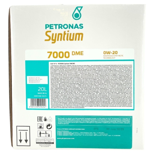 Motor&ouml;l Motoren&ouml;l PETRONAS 20 Liter SYNTIUM 7000 DME 0W-20 SP 70716RY1EU