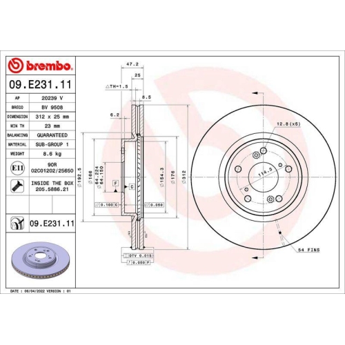 BREMBO Bremsscheibe PRIME LINE - UV Coated 09.E231.11