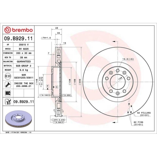 BREMBO Bremsscheibe PRIME LINE - UV Coated 09.B929.11