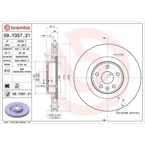 BREMBO Bremsscheibe PRIME LINE - UV Coated 09.Y357.21