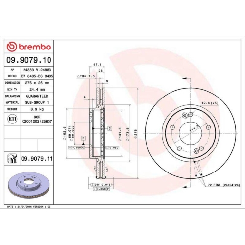 BREMBO Bremsscheibe PRIME LINE - UV Coated 09.9079.11