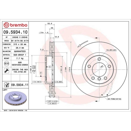 BREMBO Bremsscheibe PRIME LINE - UV Coated 09.5934.11