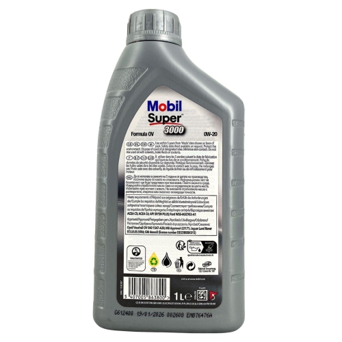 Motor&ouml;l Motoren&ouml;l MOBIL Super 3000 Formula OV 0W-20 1 Liter Flasche 156281