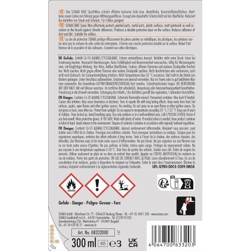 SONAX BIKE Spr&uuml;hWax 300ml Fahrrad Spr&uuml;hwachs Versiegelung Schutz 08332000