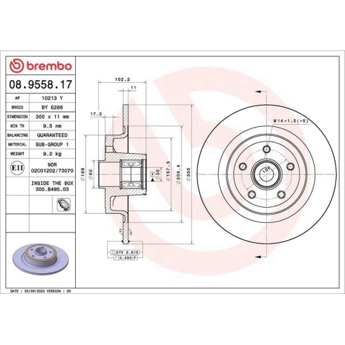 BREMBO Bremsscheibe PRIME LINE - With Bearing Kit 08.9558.17