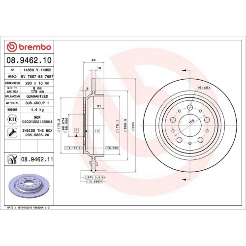 BREMBO Bremsscheibe PRIME LINE - UV Coated 08.9462.11