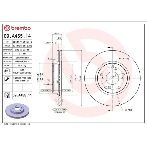 BREMBO Bremsscheibe PRIME LINE - UV Coated 09.A455.11