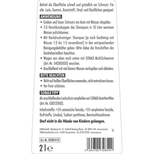 Autoshampoo Konzentrat Havana Love 2 Liter Auto Wasch Shampoo Reiniger SONAX