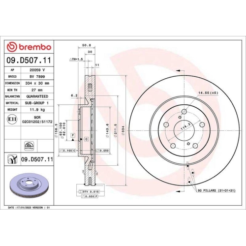 BREMBO Bremsscheibe PRIME LINE - UV Coated 09.D507.11