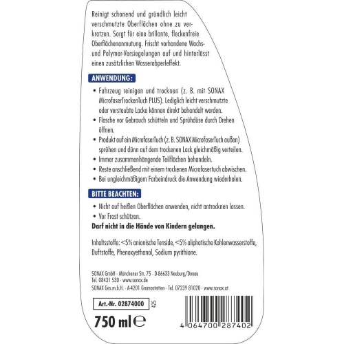 SONAX XTREME BrilliantShine Detailer, Lackpflege 750 ml 02874000