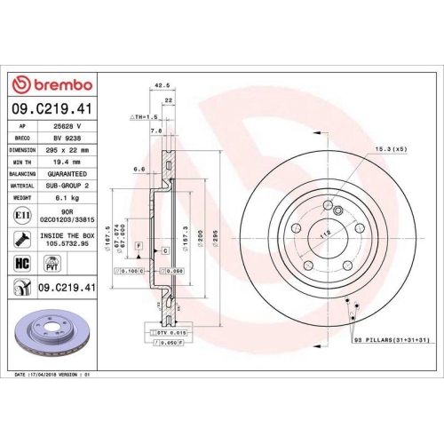 BREMBO Bremsscheibe PRIME LINE - UV Coated 09.C219.41