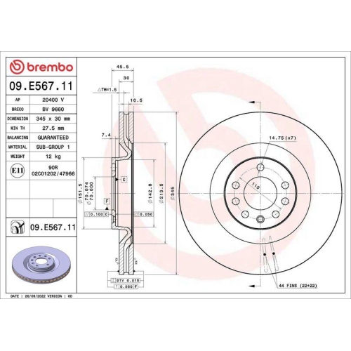 BREMBO Bremsscheibe PRIME LINE - UV Coated 09.E567.11