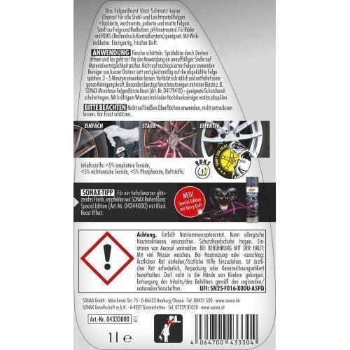 3x Sonax Felgenbeast Felgenreiniger 1 Liter Spr&uuml;hflasche - 04333000