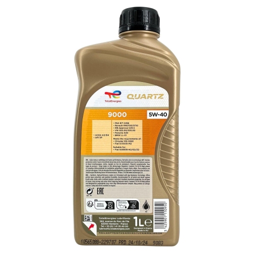 Motor&ouml;l Motoren&ouml;l Total Quartz 9000 5W-40 1 Liter Flasche 229707