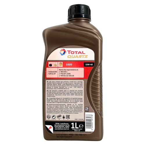 Motor&ouml;l Motoren&ouml;l Total Quartz 5000 15W-40 1 Liter Flasche 213763