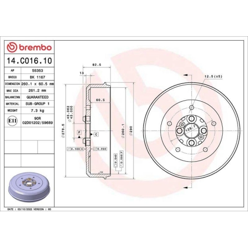 BREMBO Bremstrommel ESSENTIAL LINE 14.C016.10