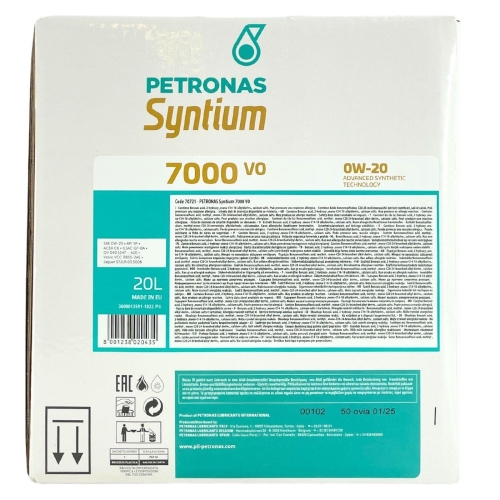 Motor&ouml;l Motoren&ouml;l SYNTIUM 7000 VO 0W-20 20-Liter Karton PETRONAS 70721RY1EU