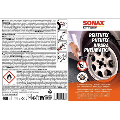SONAX 04323000 Reifenfix 400ml Reifendichtung, Pannenhilfe, Pannenspray, Reifen