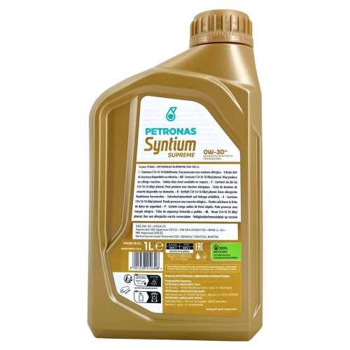 Motor&ouml;l Motoren&ouml;l Petronas Syntium Supreme LL 0W-30 1 Liter Flasche 71226E18EU