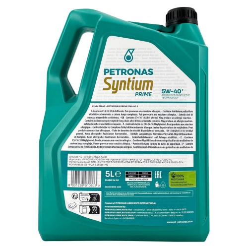 Motor&ouml;l Motoren&ouml;l PETRONAS SYNTIUM PRIME E 5W-40, 5 Liter Kanister 71243M12EU