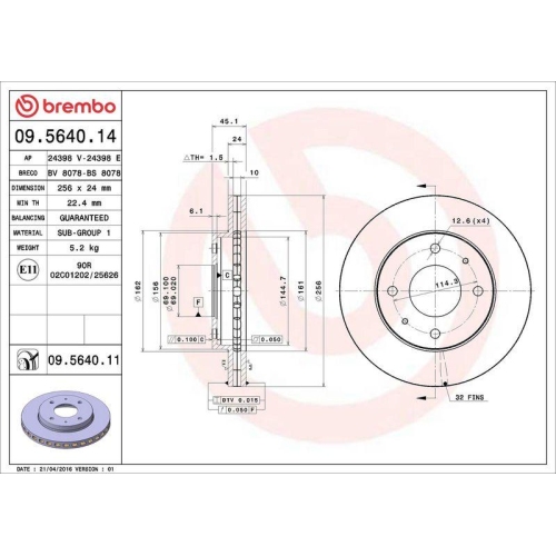 BREMBO Bremsscheibe PRIME LINE 09.5640.14
