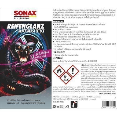 4x SONAX 500ml REIFEN GLANZ SPECIAL EDITION REIFENPFLEGE GUMMIPFLEGE 04344000