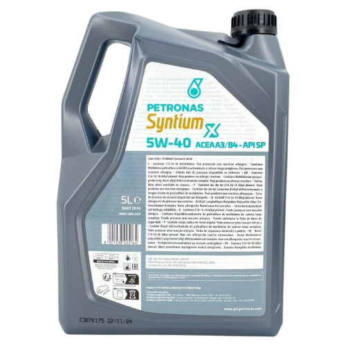 Motor&ouml;l Motoren&ouml;l Petronas Syntium X 5W-40 A3/B4 5 Liter Kanister 70983M12EU