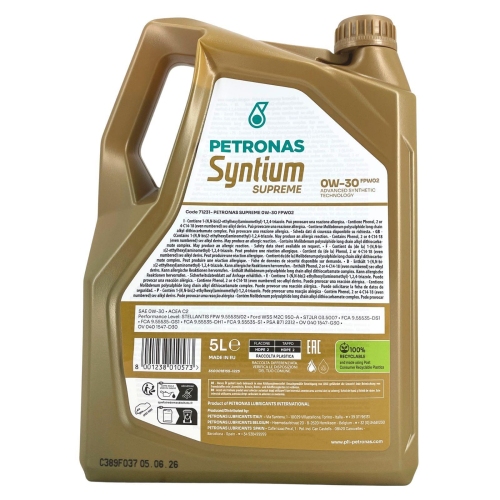 Motor&ouml;l Motoren&ouml;l Petronas Syntium Supreme FPW02 0W-30 - 5 Liter 71231M12EU