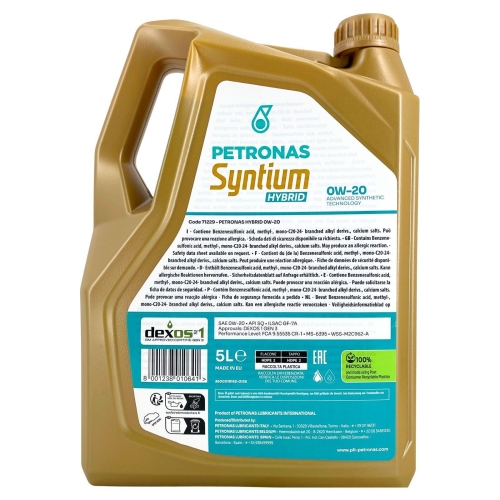 Motor&ouml;l Motoren&ouml;l SYNTIUM HYBRID 0W-20 PETRONAS LUBRICANTS 5 Liter 71229M12EU