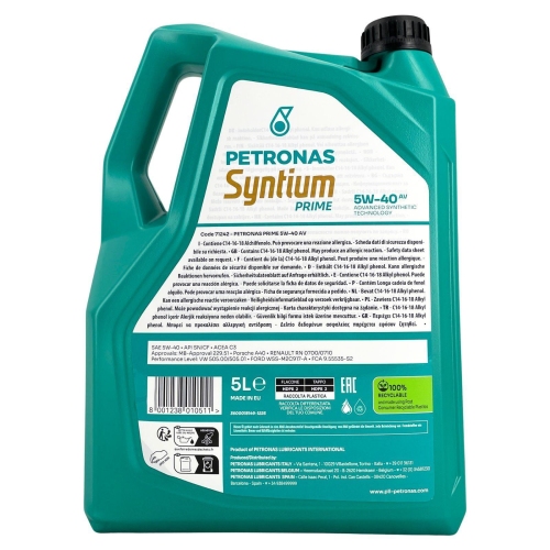 Motor&ouml;l Motoren&ouml;l SYNTIUM PRIME AV 5W-40 PETRONAS LUBRICANTS 5 Liter 71242M12EU